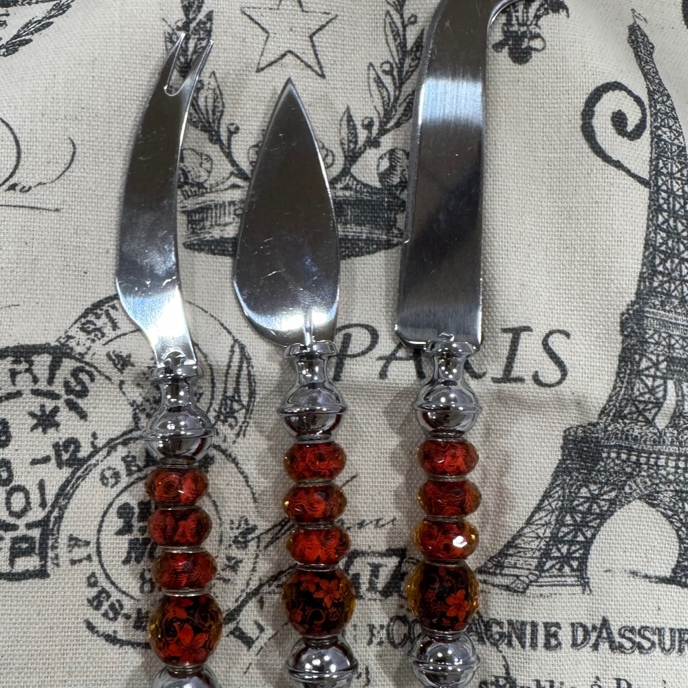 Beaded Floral Serving Set 3 Pieces
